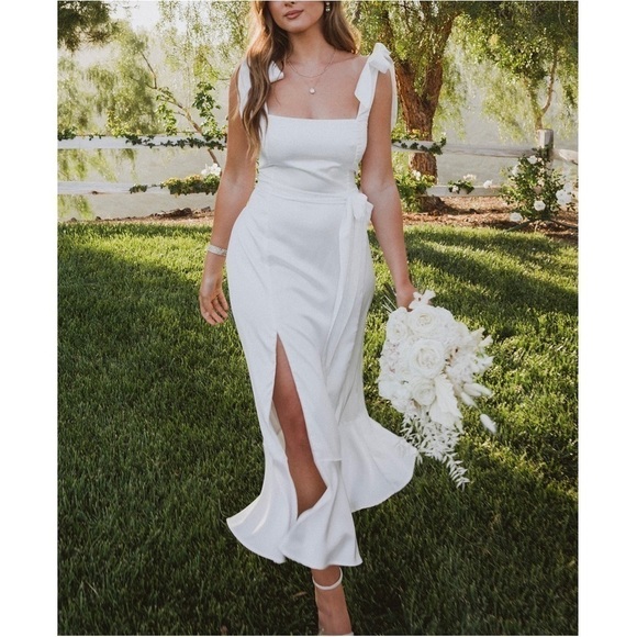 Show Me Your Mumu Garden Midi Dress in Ivory Luxe Satin AS IS Size Small - Picture 2 of 10